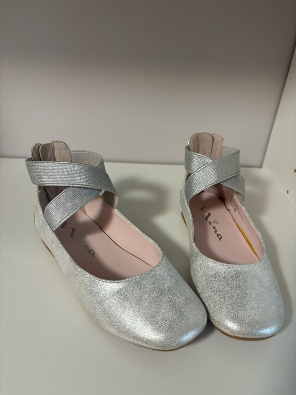 Silver Crisscross Strap Ballet Flats